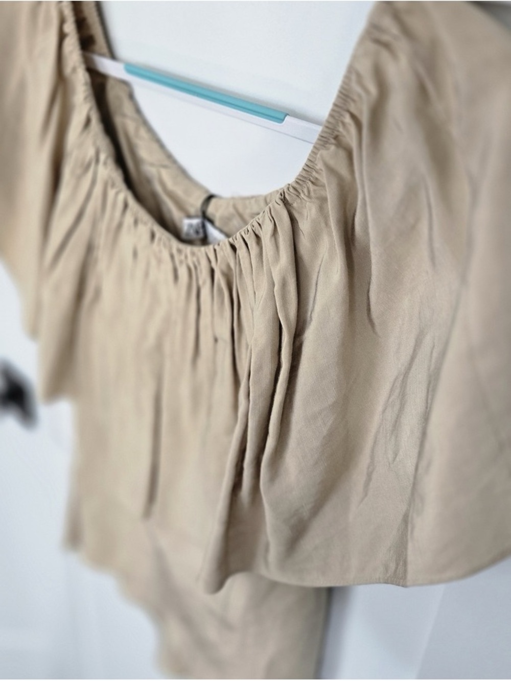 Women’s Beige Ruffle Neck Top - Picture 4 of 7